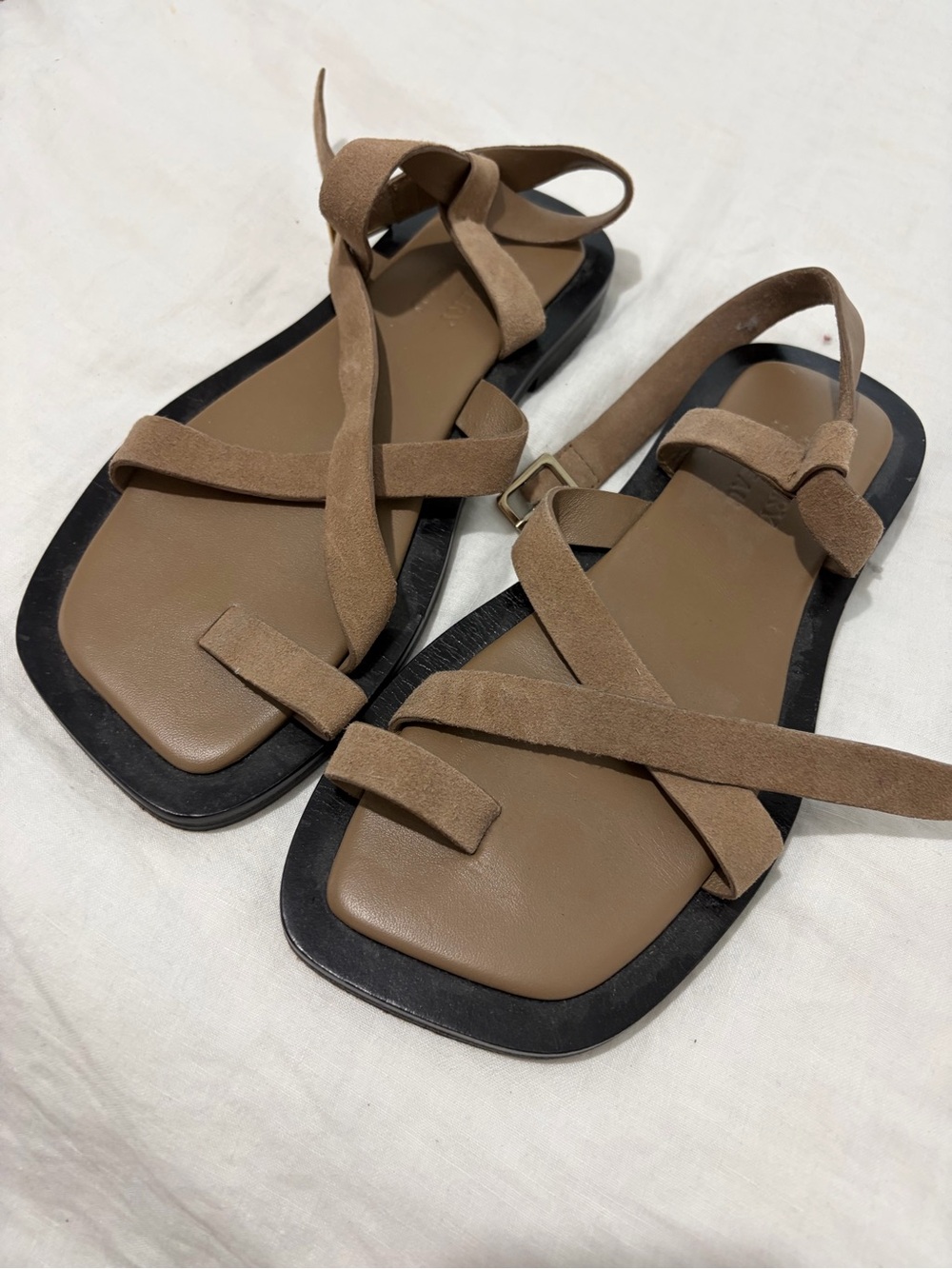 Classic Taupe Strappy Flat Sandals with Square Toe